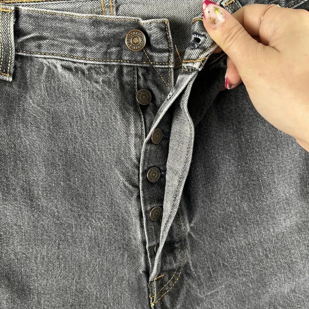 Levis 501 Jeans Mens 38x27 Charcoal Gray Denim Regular Straight Leg Button Fly